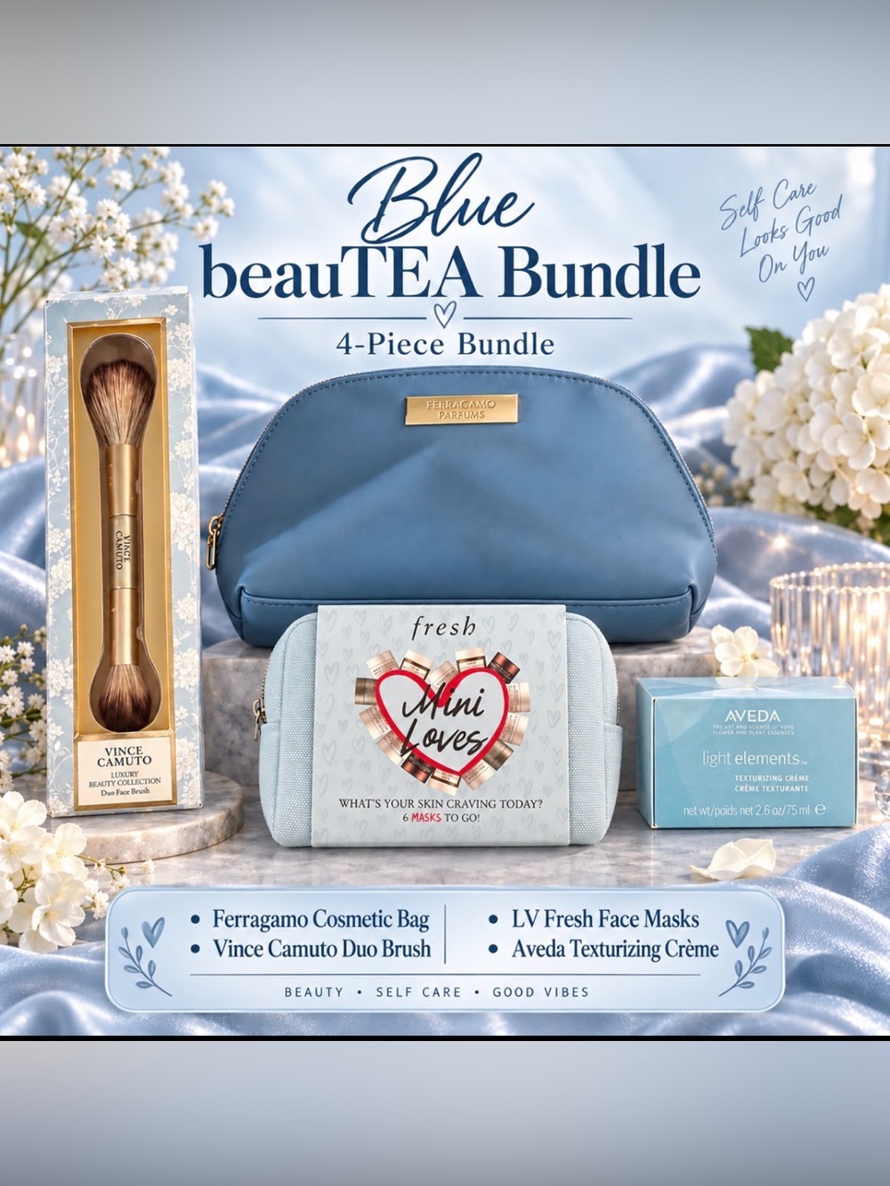 Salvatore Ferragamo Blue Cosmetic Bag with Bath & Body Set